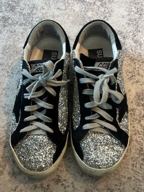 Silver Glitter & Black golden goose sneakers
